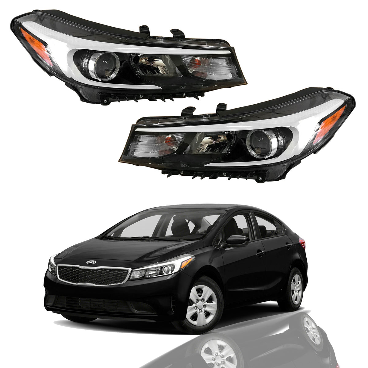 2017 2018 Kia Forte Forte5 Headlight Assembly Halogen With Bulbs Left Right  Pair by AutoModed