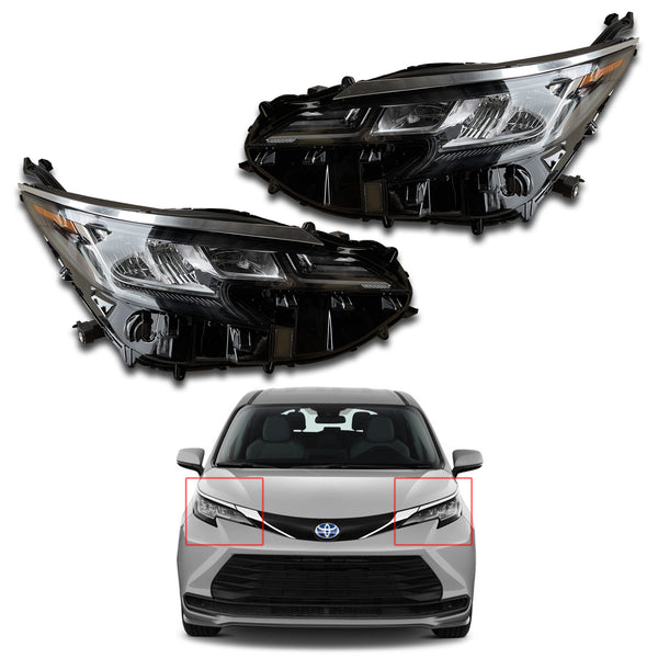 For 2021 2022 2023 Toyota Sienna LE XLE Headlight Headlamp Factory Assembly No DRL Black Left Right Driver Passenger Side LH RH Set Pair 2Pcs 8115008100 8111008100 TO2502306 TO2503306 by AutoModed