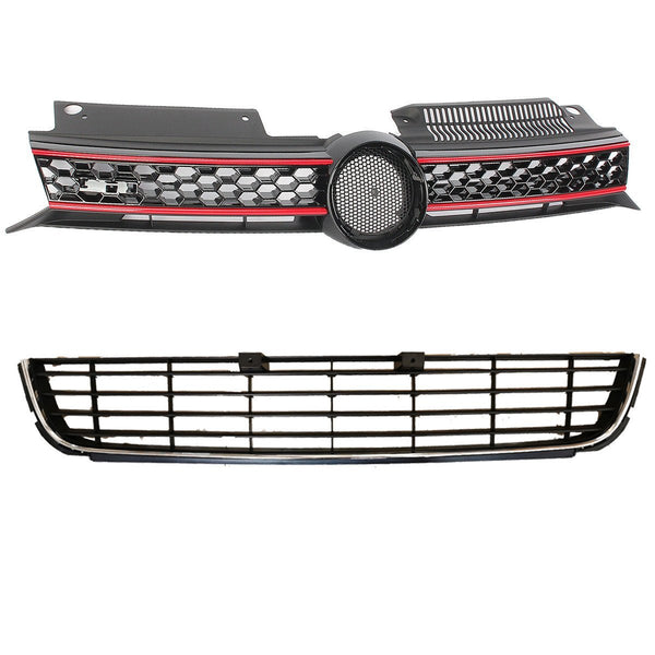 For 2010 2014 Volkswagen Golf Front Upper & Lower Grille Red Trim GTI Style 2pcs - AutoModed