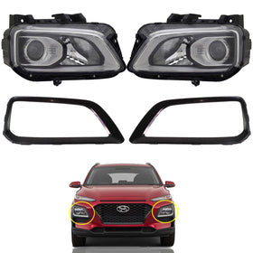 2018 2019 2020 Hyundai Kona Halogen Headlight & Bezel Assembly Set Left Right Side by AutoModed