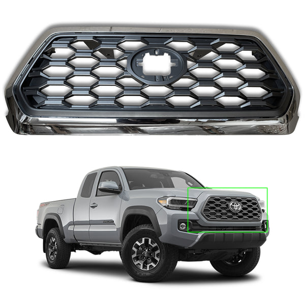 For 2016 2017 2018 2019 2020 2021 2022 Toyota Tacoma Front Hood Bumper Upper Grille Grill Assembly New Mesh Chrome 5311404250 by AutoModed