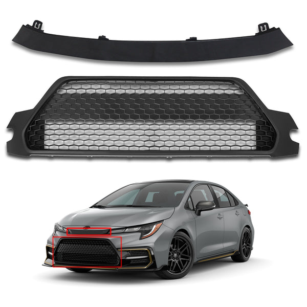 For 2020 2021 2022 Toyota Corolla SE XSE Sedan Front Bumper Lower and Upper Grille Grill 2pcs Set 5314102180 5311202A50 by AutoModed