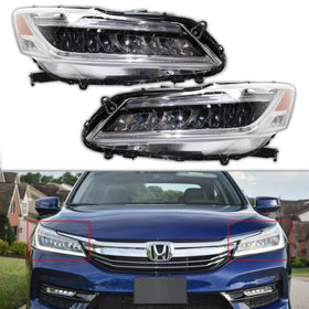 For 2016 2017 Honda Accord Sedan Full LED Headlight Headlamp Assembly Chrome Left Right Driver Passenger Side LH RH Set Pair 2Pcs 33150T2AA32 33100T2AA32 by AutoModed