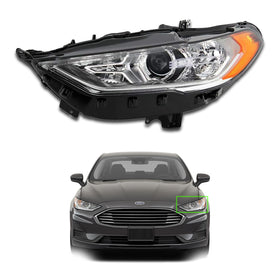 For 2017 2018 2019 2020 Ford Fusion LED DRL Halogen Headlight Headlamp Chrome Assembly Left Driver Side LH FO2502350 by AutoModed