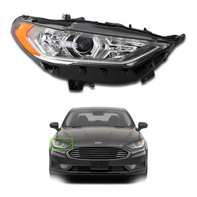 For 2017 2018 2019 2020 Ford Fusion LED DRL Halogen Headlight Headlamp Chrome Assembly Right Passenger Side RH FO2503350 by AutoModed
