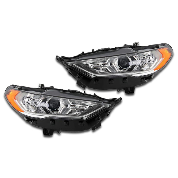 For 2017 2018 2019 2020 Ford Fusion LED DRL Halogen Headlight Headlamp Chrome Assembly Left Right Driver Passenger Side LH RH Set Pair 2Pcs FO2502350 FO2503350 by AutoModed
