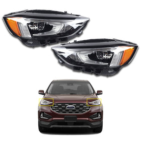 For 2019 2020 2021 Ford Edge LED DRL Headlight Headlamp Chrome Assembly Left Right Driver Passenger Side LH RH Pair Set 2Pcs by AutoModed