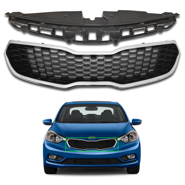 For 2014 2015 2016 Kia Forte Sedan Forte5 EX LX Hatchback & Koup Front Bumper Upper Grille Grill Cover Assembly Set 2pcs KI1200156 KI1223100 by AutoModed