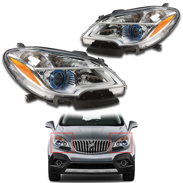 For 2013 2014 2015 2016 Buick Encore Halogen Headlight Headlamp Assembly Black Left Right Driver Passenger Side LH RH Pair Set 2Pcs GM2502379 GM2503379 by AutoModed