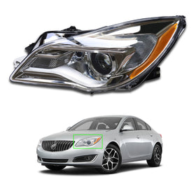 For 2014 2015 2016 2017 Buick Regal Halogen LED DRL Headlight Headlamp Chrome Assembly Left Driver Side LH GM2502413 by AutoModed