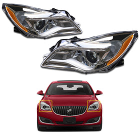For 2014 2015 2016 2017 Buick Regal Halogen LED DRL Headlight Headlamp Chrome Assembly Left Right Driver Passenger Side LH RH Pair Set 2Pcs GM2502413 GM2503413 by AutoModed