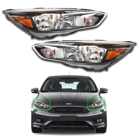 For 2015 2016 2017 2018 Ford Focus Halogen w/LED DRL Headlight Headlamp Assembly Left Right Driver Passenger Side LH RH Set Pair 2Pcs F1EZ13008H F1EZ13008D by AutoModed