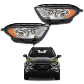 For 2018 2019 2020 2021 2022 Ford EcoSport S SE SES Titanium Halogen Headlight Headlamp Assembly Driver Passenger Left Right LH RH Set Pair 2Pcs GN1Z13008AM GN1Z13008AD by AutoModed