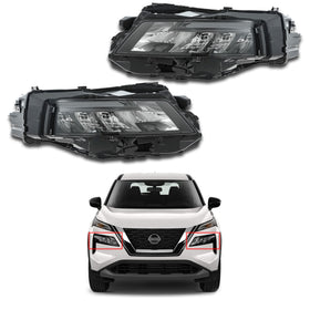 For 2021 2022 2023 Nissan Rogue Headlight Headlamp ABS Plastic Assembly Black Left Right Driver Passenger Side LH RH Pair Set 2Pcs 260606RR6A 260106RR6A By AutoModed