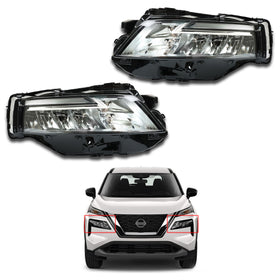 For 2021 2022 2023 Nissan Rogue Headlight Headlamp Factory Assembly Chrome Left Right Driver Passenger Side LH RH Set Pair 2Pcs 26010-6RR0A 26060-6RR0A By AutoModed