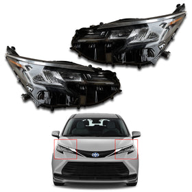 For 2021 2022 2023 Toyota Sienna LE XLE Headlight Headlamp Factory Assembly Black Left Right Driver Passenger Side LH RH Set Pair 2Pcs 8115008100 8111008100 TO2502306 TO2503306 by AutoModed