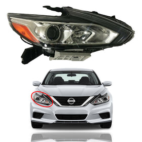 2016 2017 2018 Nissan Altima Headlight Assembly Halogen with Chrome Housing Passenger Side by AutoModed