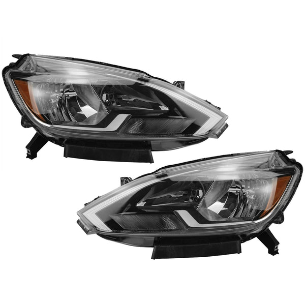 2016 2017 2018 2019 Nissan Sentra Headlight Assembly Halogen Black & Chrome Left Right Pair by AutoModed