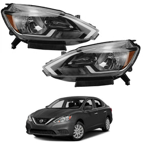 2016 2017 2018 2019 Nissan Sentra Headlight Assembly Halogen Black & Chrome Left Right Pair by AutoModed