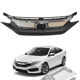 2016 2017 2018 Honda Civic Front Upper Bumper Grille with Chrome Trim by AutoModed