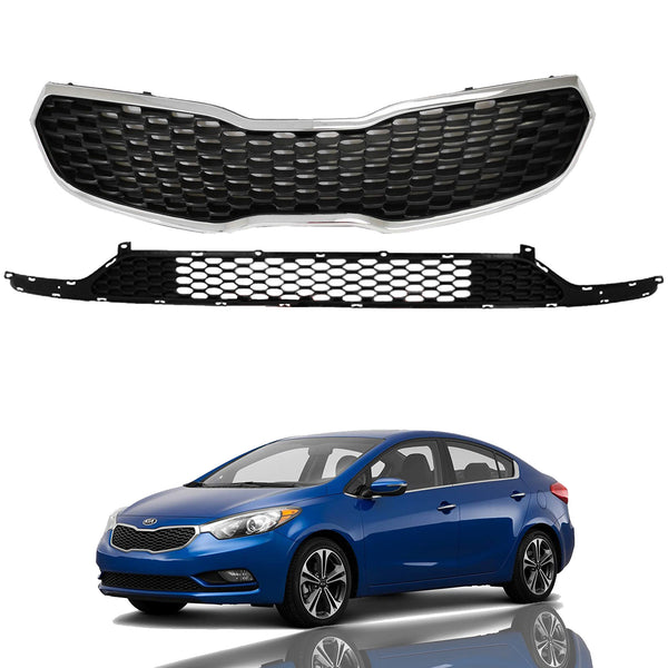 2014 2015 2016 Kia Forte Forte5 Front Upper Lower Bumper Grilles 2pc by AutoModed