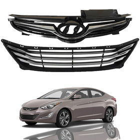 2014 2015 2016 Hyundai Elantra Sedan Front Upper Lower Bumper Grilles with Chrome Trim 2pc by AutoModed