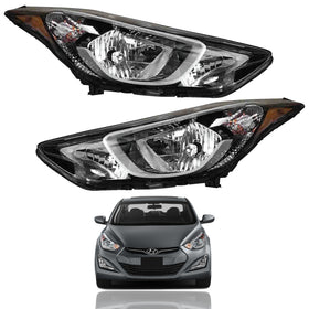 2014 2015 2016 Hyundai Elantra Headlight Assembly Halogen with Bulbs Left Right Pair by AutoModed