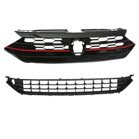 2019 2020 Volkswagen Jetta Front Upper Lower Bumper Grilles with Red Trim 2pcs by AutoModed