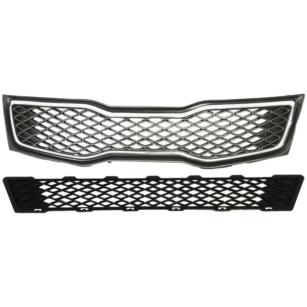 2011 2012 2013 Kia Optima SX SXL Front Upper Lower Bumper Grilles with Bumper Brackets 4pc by AutoModed
