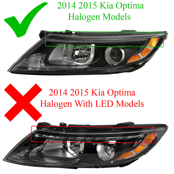 For 2014 2015 Kia Optima Headlight Assembly Halogen with Bulbs Driver Side LH by AutoModed