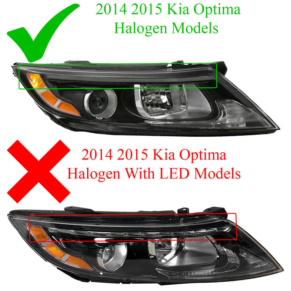 2014 2015 Kia Optima Headlight Assembly Halogen with Bulbs Passenger Side by AutoModed