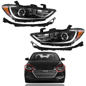 2017 2018 Hyundai Elantra Headlights Assembly Halogen with Mounting Retainer Brackets Left Right Pair 4pc by AutoModed