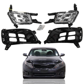 2014 2015 Kia Optima 4-Eyes Style LED Daytime Running Light Fog Lamp Assembly with Cover Bezels Set 4pc Left Right by AutoModed