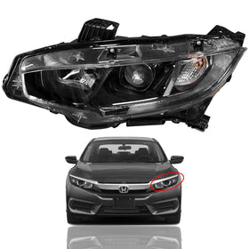 For 2016 2017 2018 2019 2020 2021 Honda Civic Black Headlight Headlamp Halogen LED Left Driver Side by Automoded