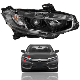 For 2016 2017 2018 2019 2020 2021 Honda Civic Black Headlight Headlamp Halogen LED Right Passenger Side RH by Automoded