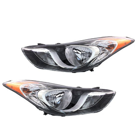 2011 2012 2013 Hyundai Elantra Headlight Assembly Halogen Chrome Left Right Pair by AutoModed