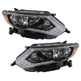 2017 2018 2019 Nissan Rogue Headlight Assembly Halogen Chrome Left Right Pair by AutoModed