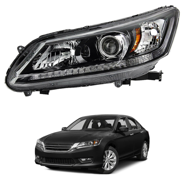 2013 2014 2015 Honda Accord Sedan Headlight Assembly Halogen Black & Chrome Driver Side by AutoModed