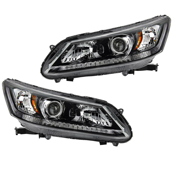 2013 2014 2015 Honda Accord Sedan Headlight Assembly Halogen Black & Chrome Left Right Pair by AutoModed