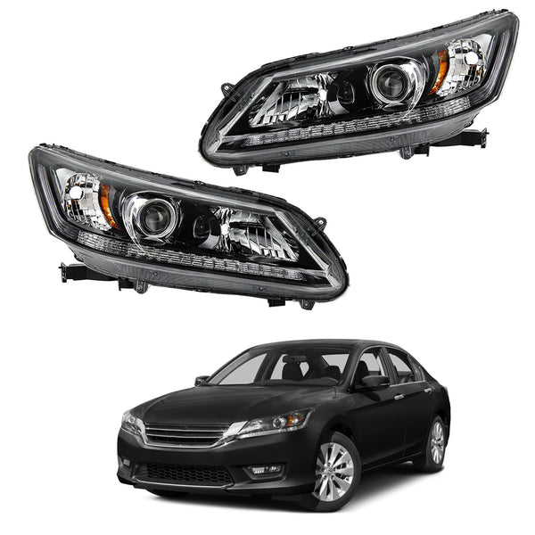 2013 2014 2015 Honda Accord Sedan Headlight Assembly Halogen Black & Chrome Left Right Pair by AutoModed