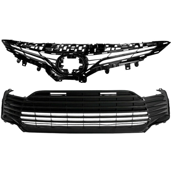 2021 2022 Toyota Camry LE XLE Front Upper & Lower Bumper Grille Assembly Black by AutoModed