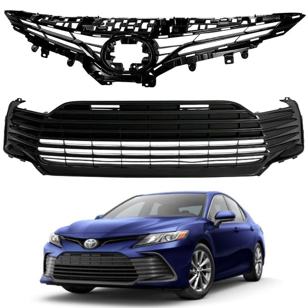 2021 2022 Toyota Camry LE XLE Front Upper & Lower Bumper Grille Assembly Black by AutoModed