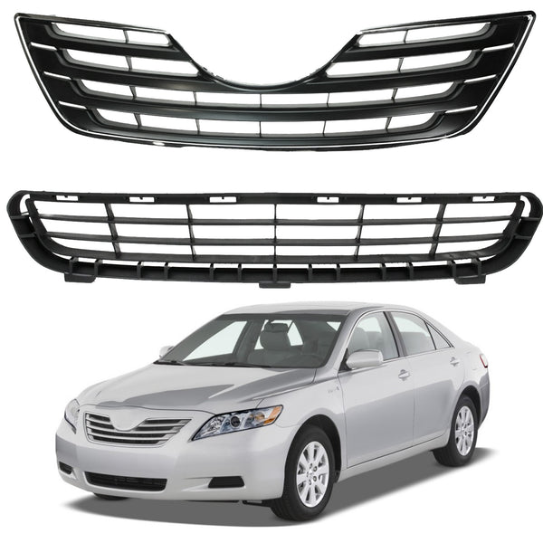 2007 2009 Toyota Camry CE LE XLE Front Upper Lower Bumper Grille Assembly Set by AutoModed