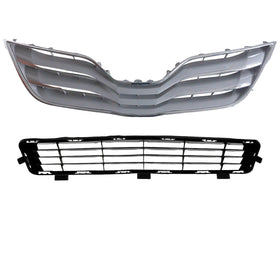 2010 2011 Toyota Camry LE XLE Front Upper Lower Bumper Grille Assembly Set Silver by AutoModed
