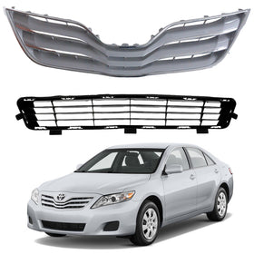 2010 2011 Toyota Camry LE XLE Front Upper Lower Bumper Grille Assembly Set Silver by AutoModed