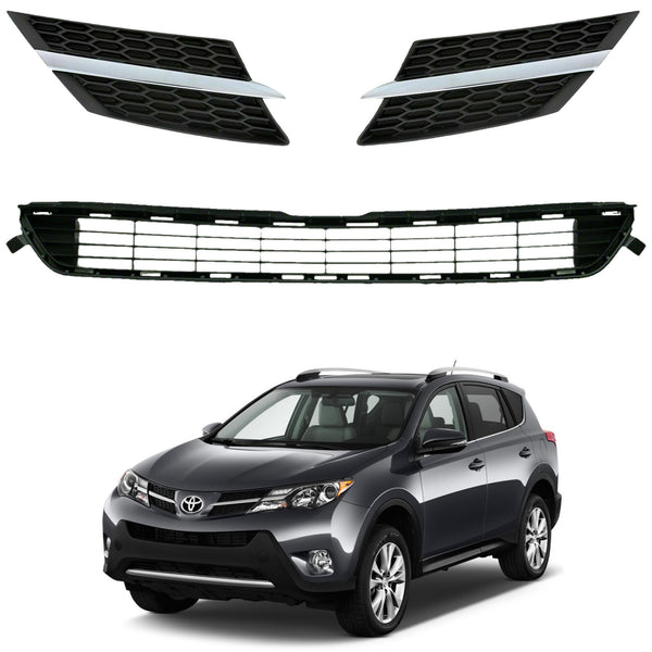 2013 2014 2015 Toyota RAV4 Front Upper & Middle Bumper Grille Assembly Set 3pcs by AutoModed