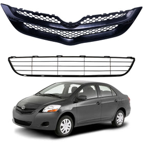 2007 2008 Toyota Yaris Sedan Front Upper and Lower Bumper Grille Assembly Set by AutoModed
