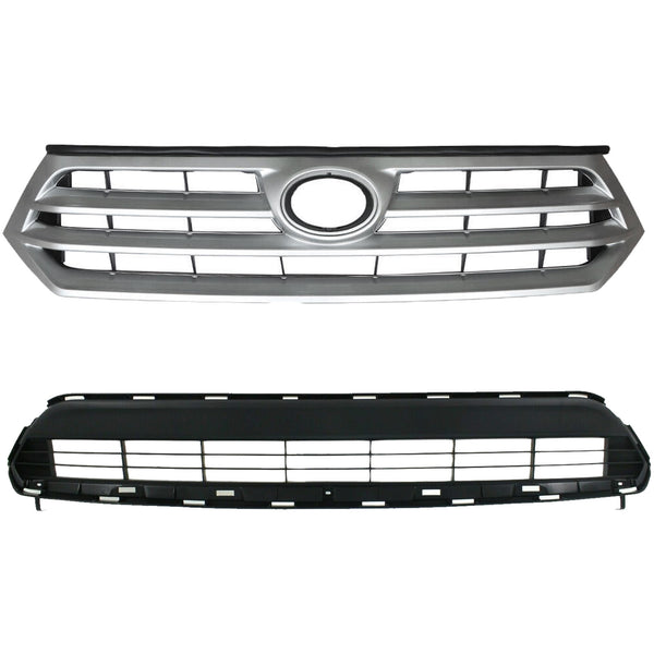 2011 2012 2013 Toyota Highlander Front Upper and Lower Bumper Grille Assembly Set 2pcs by AutoModed