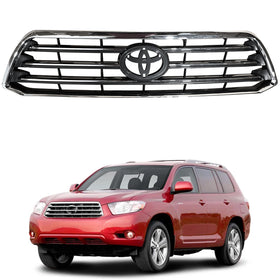 2008 2009 2010 Toyota Highlander Front Upper Bumper Grille Assembly Black Chrome by AutoModed