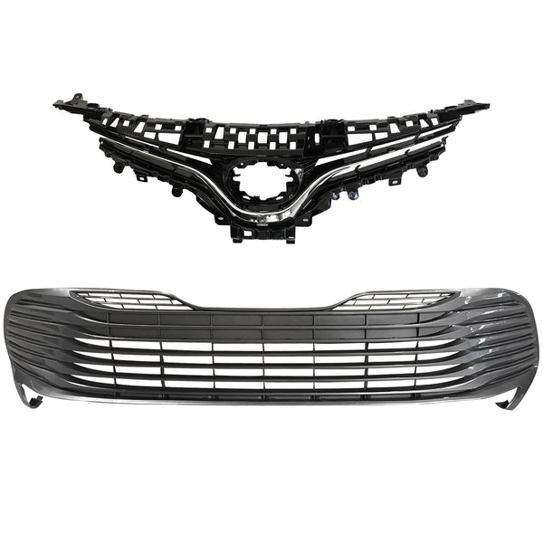 2018 2020 Toyota Camry LE XLE Front Upper Lower Bumper Grille Assembly Set Chrome Trim by AutoModed